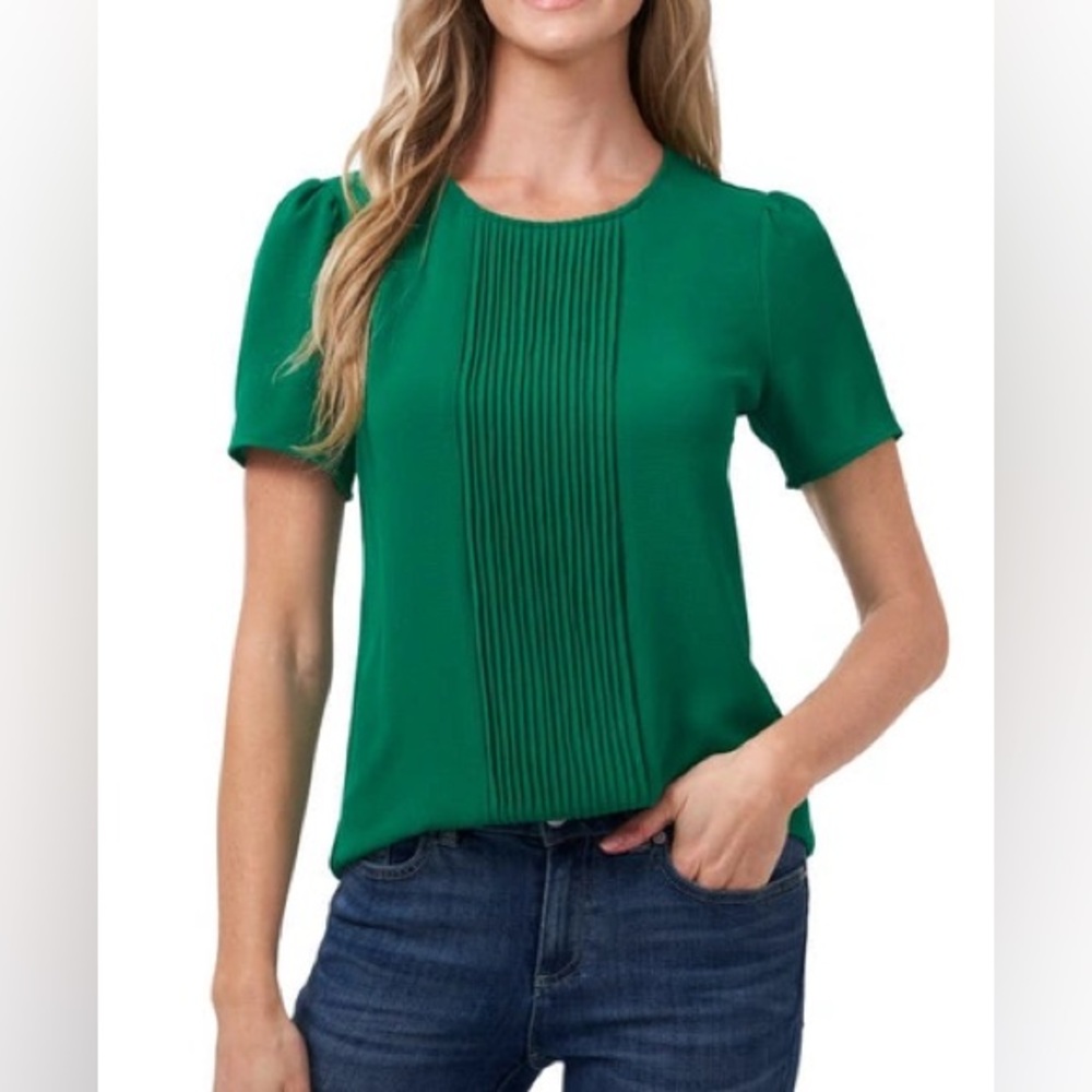 CECE Green Dainty Feminine Top Blouse Pintuck Pleated  Women’s Sz Medium